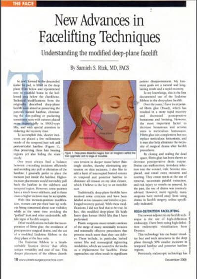 Latest Advances in Facelift/Necklift Surgery in Plastic Surgery Practice Magazine